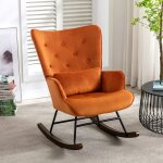 Fauteuil  bascule rocking chair chaise berante allaitement bb tissu en velours style scandinave bois ...