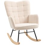 Fauteuil  bascule rocking chair design - structure acier pitement bois tissu effet laine boucl beige ...