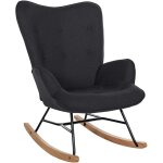 D�coshop26 - fauteuil � bascule rocking chair en tissu noir capitonn� cadre en m�tal et patins en bois ...