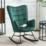 Meubles cosy - fauteuil à bascule avec tapisserie en velours vert, cadre arrière en métal, assise en ... Meubles cosy - fauteuil à bascule avec tapisserie en velours vert, cadre arrière en métal, assise en ...