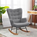 Fauteuil  bascule en villosits 68x92x75cm - rocking chair chaise loisir et repos avec pieds en bois ...
