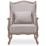 Fauteuil bergère theodore à oreilles style louis xv tissu beige Fauteuil bergère theodore à oreilles style louis xv tissu beige