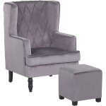 Beliani - fauteuil bergère en velours gris avec repose - pieds et coutures décoratives confort et Élégance ... Beliani - fauteuil bergère en velours gris avec repose - pieds et coutures décoratives confort et Élégance ...