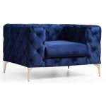 Fauteuil capitonn� velours bleu marine et pieds chrom�s herakles 108cm