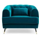 Fauteuil capitonn� style boudoir glams velours bleu canard
