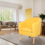 Jeobest - fauteuil chaise de canapé en coton et lin pieds bois lot de 1 jaune Jeobest - fauteuil chaise de canapé en coton et lin pieds bois lot de 1 jaune