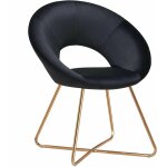 Fauteuil chaise lounge design en velours noir pieds en mtal dor fal09117
