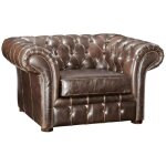 Vente - unique - fauteuil chesterfield clotaire 100% cuir vieilli