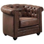 Vente - unique - fauteuil chesterfield en microfibre aspect cuir vieilli
