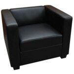 Hhg - jamais utilis] fauteuil club / lounge lille, 86x75x70cm, cuir reconstitu, noir