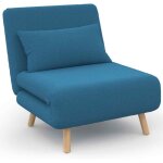 Fauteuil convertible romeo lit d'appoint 1 place 80x190 cm tissu bleu canard