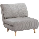 Vente - unique ? fauteuil convertible en velours c�tel� gris clair ? 1 place ? m�canisme de conversion ...