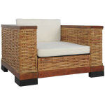 Fauteuil avec coussins marron rotin naturel Fauteuil avec coussins marron rotin naturel