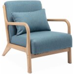 Sweeek - fauteuil design en bois et tissu. 1 place droit fixe. pieds compas scandinave. assise confortable. ...