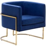 Beliani - fauteuil  dossier rond moderne glam dcoratif velours bleu fonc et dor sirkka
