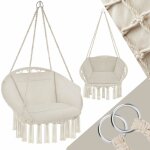 Fauteuil hamac suspendu design 1 place extrieur intrieur avec coussin confortable en coton beige - ...