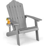 Fauteuil de jardin adirondack en hips grain de bois r�aliste, chaise d'ext�rieur imperm�able avec porte ...