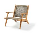 Fauteuil bas en bois dacacia fsc et en resine tressee - 1 personne - merida - vert olive