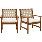 Fauteuils de jardin en bois massif avec coussin blanc et sangles beiges (lot de 2) santana