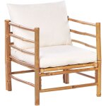 Fauteuil de jardin moderne rustique en bambou avec dossier et coussins ext�rieur blanc cass� cerreto