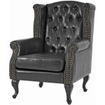 Hhg - jamais utilis�] fauteuil de luxe � oreilles chesterfield similicuir, noir sans pouf