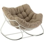 Hesperide - fauteuil oeuf � bascule paopao beige et blanc en acier trait� en epoxy - hesp�ride