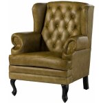 Fauteuil  oreille en cuir vritable vert chesterfield 301