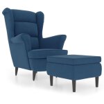 Fauteuil � oreilles avec tabouret bleu velours