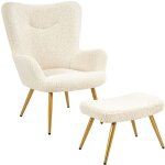 Fauteuil de salon avec repose - pieds en tissu bouclette fauteuil à oreilles design elégant pieds dorés ... Fauteuil de salon avec repose - pieds en tissu bouclette fauteuil à oreilles design elégant pieds dorés ...
