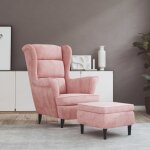 Fauteuil � oreilles avec tabouret rose velours vidaxl