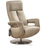 Pegane - fauteuil relax �lectrique en cuir couleur gris clair - longueur 77 x profondeur 82 x hauteur ...