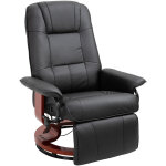 Fauteuil relax inclinable repose - pieds rglable pivotant 360 pitement bois revtement pu noir