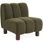 Fauteuil relax pieds arrondis en bois et tissu bouclette kaki foncé Fauteuil relax pieds arrondis en bois et tissu bouclette kaki foncé