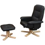 Fauteuil relax / de relaxation m56 avec pouf, simili - cuir, noir