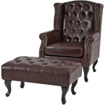 Hhg - jamais utilis] fauteuil de relaxation chesterfield, cuir synthtique, brun antique avec repose ...