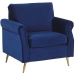 Fauteuil rembourr en velours bleu fonc avec pieds en acier dor ajout parfait  chaque chambre ou salon ...