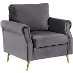 Fauteuil rembourré en velours gris avec pieds en acier doré ajout parfait à chaque chambre ou salon glamour ... Fauteuil rembourré en velours gris avec pieds en acier doré ajout parfait à chaque chambre ou salon glamour ...