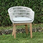 Fauteuil en résine tressée grise chiné lounge avec coussin Fauteuil en résine tressée grise chiné lounge avec coussin