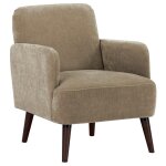 Drawer - fauteuil rtro en tissu chenille pieds bois fonc - taupe - brooks