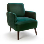 Drawer - fauteuil r�tro en velours pieds bois fonc� - vert for�t - brooks