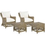 Beliani - fauteuils en rotin naturel pour int�rieur et ext�rieur avec repose - pieds et coussins blanc ...