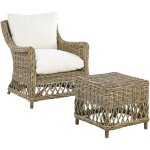 Beliani - fauteuil en rotin naturel pour int�rieur et ext�rieur avec repose - pieds et coussins blanc ...