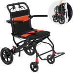 Fauteuil roulant, chaise de transport legere en aluminium pour adultes, facilement pliable avec accoudoirs ...