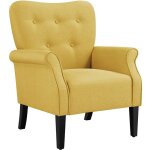 Fauteuil de salon chaise de salon moderne en tissu polyester avec dossier capitonn� pied en bois chaise ...