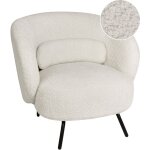 Fauteuil salon dossier incurv� design glamour rembourr� en tissu boucl� blanc et pieds noirs makela