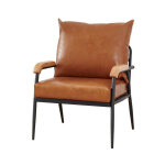 Fauteuil de salon simple en simili cuir doux avec support en métal, marron clair Fauteuil de salon simple en simili cuir doux avec support en métal, marron clair