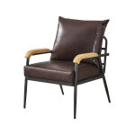 Fauteuil de salon simple en simili cuir doux avec support en métal, marron foncé Fauteuil de salon simple en simili cuir doux avec support en métal, marron foncé