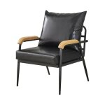 Fauteuil de salon simple en simili cuir doux avec support en métal, noir Fauteuil de salon simple en simili cuir doux avec support en métal, noir