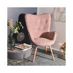 Meubles cosy - fauteuil salon - style scandinave - tissu rose et pieds en bois de h�tre - 68x73x106cm ...