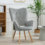 Fauteuil scandinave capitonn dossier confortable avec accoudoirs en tissu gris - meubles cosy